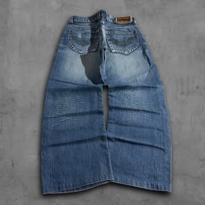 Vintage Japanese Embroidered Denim Baggy Jeans Y2k Grunge Design Style Sz 30x25